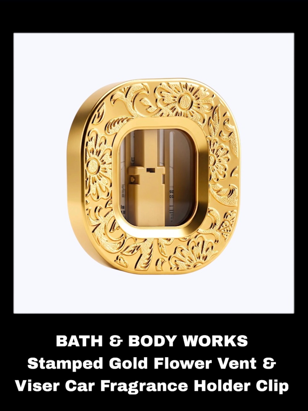 BATH & BODY WORKS Stamped Gold Flower Vent & Visor Car Fragrance Holder Clip